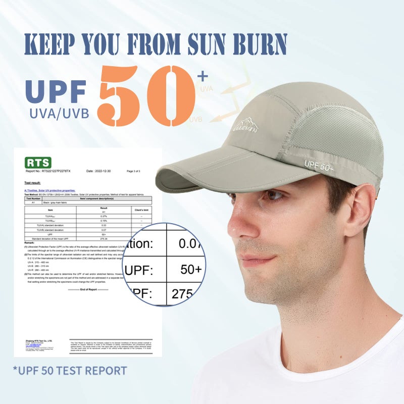 ELLEWIN Men's Baseball Cap UPF50 Hat W/Foldable Long Large Bill,One Size,Khaki - Image 2